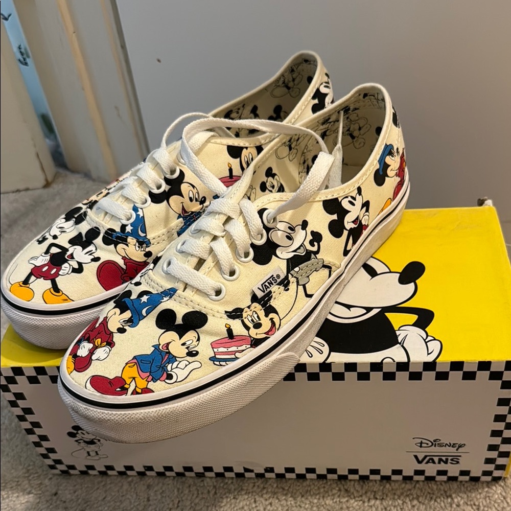 Vans White Sneakers with Mickey Mouse Design